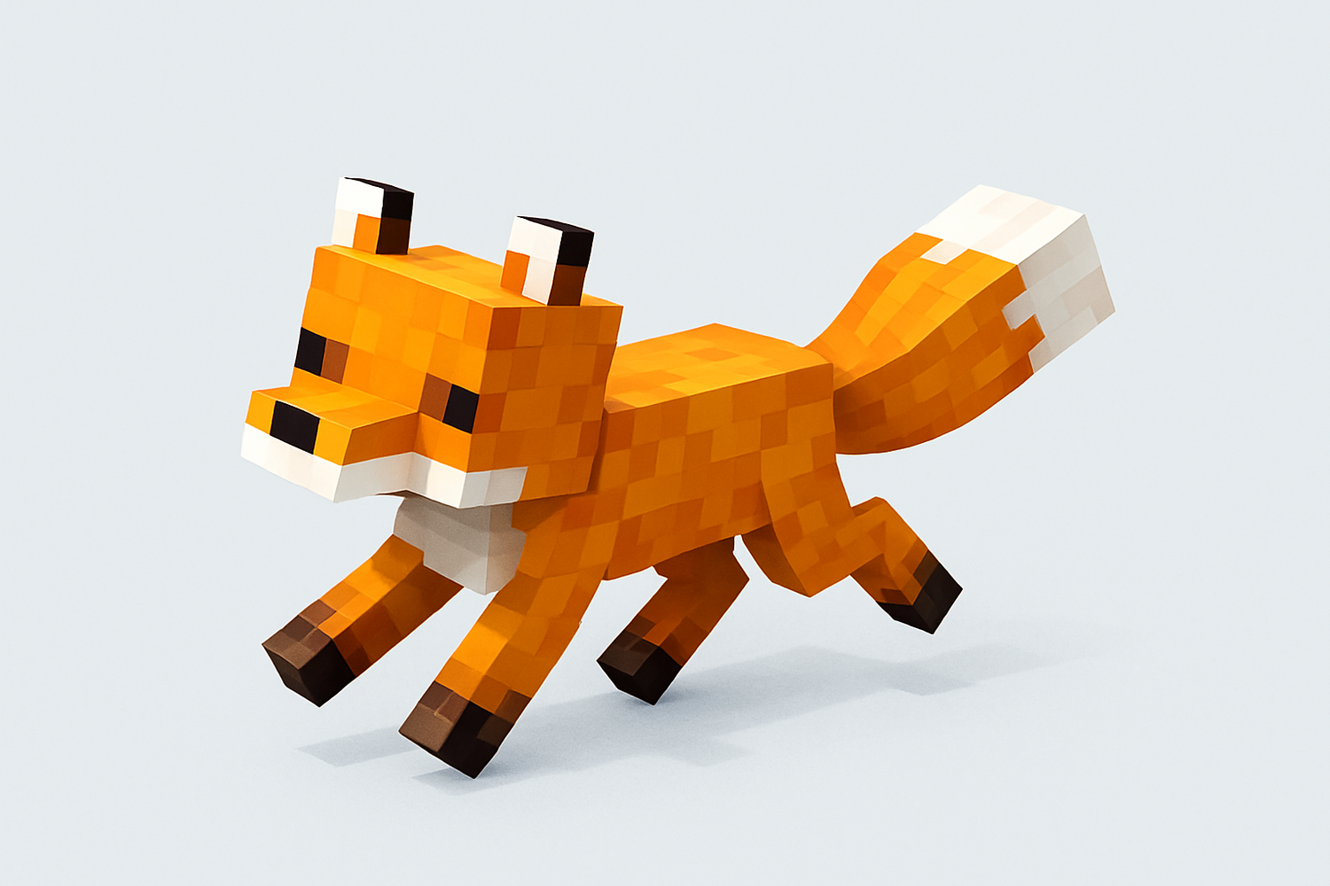 Genera un fondo con este color #EFF0F5 y sobre un zorro de minecraft correteando